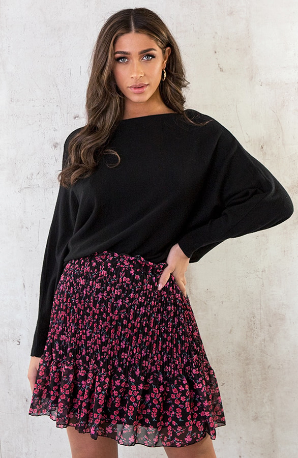 Plisse Skirt Flowers Black – shoparchief, foto 2