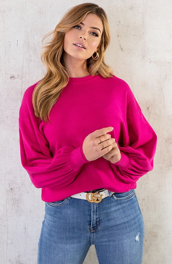 Pofmouwen Trui Fuchsia – shoparchief