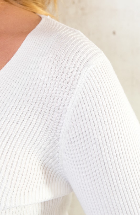 Ribstof V-hals Longsleeve Ecru – shoparchief, foto 6