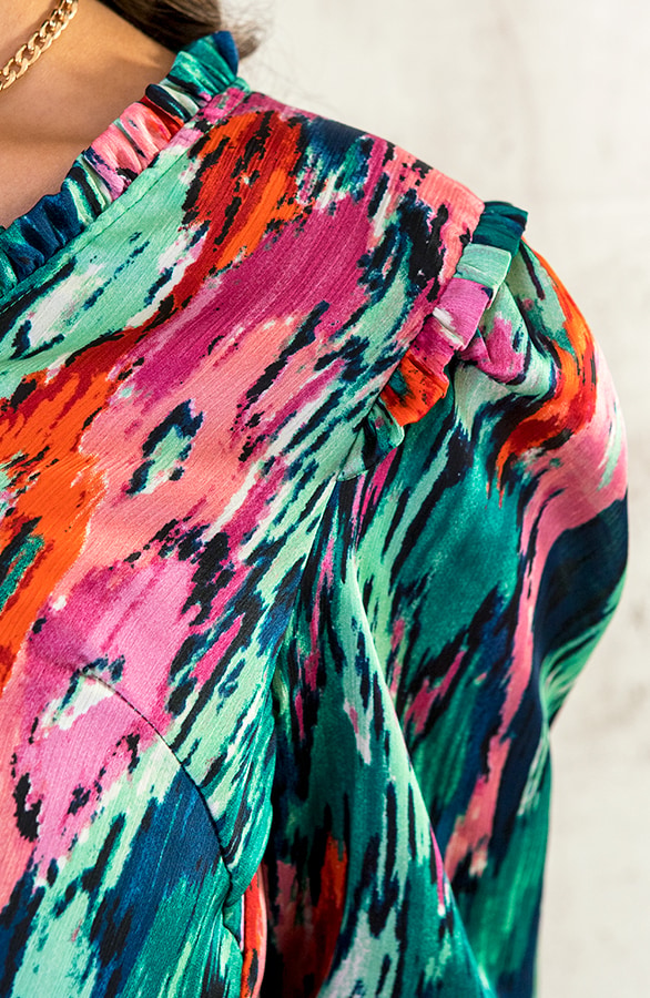 Ruches Print Blouse Groen Roze – shoparchief, foto 5