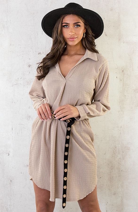 Smocked Blouse Dress Beige – shoparchief, foto 7