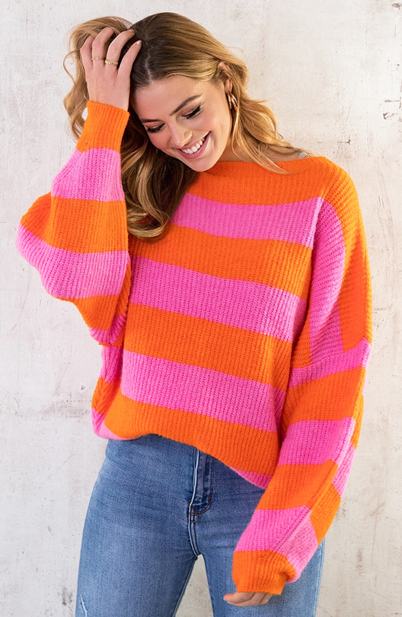 Strepen Trui Gebreid Roze Oranje – shoparchief, foto 2