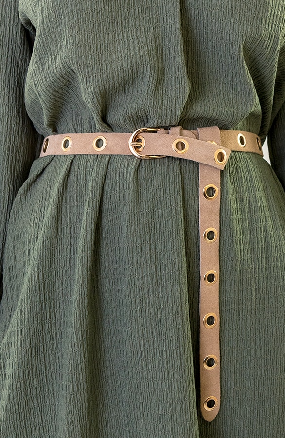 Suede Gesp Riem Lang Beige – shoparchief, foto 2