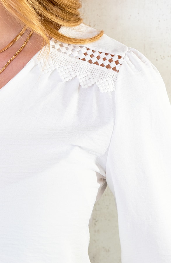 V-hals Boho Blouse Ecru – shoparchief, foto 6