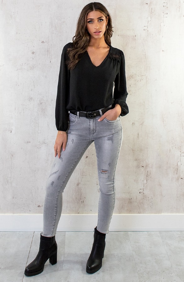 V-hals Boho Blouse Zwart – shoparchief, foto 12