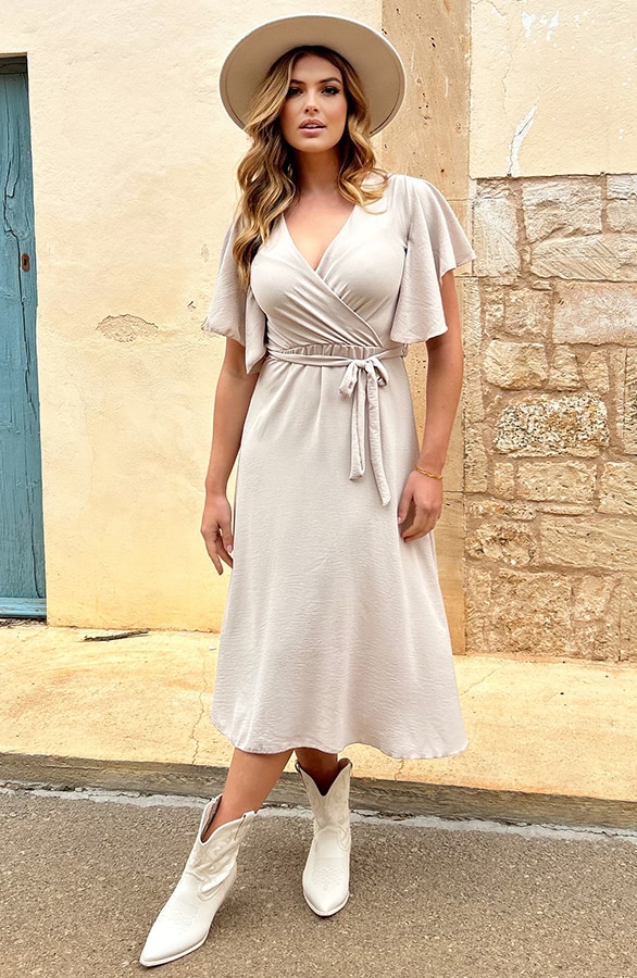 Florence Midi Jurk Beige – shoparchief, foto 4