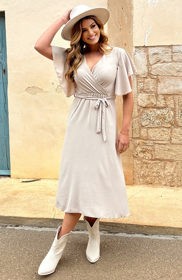 Florence Midi Jurk Beige – shoparchief, foto 5