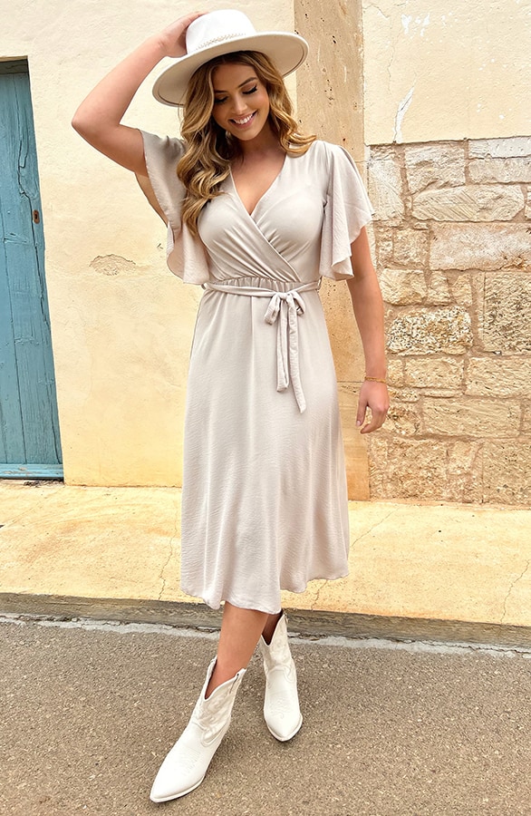 Florence Midi Jurk Beige – shoparchief, foto 3