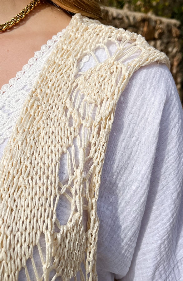 Gehaakt Gilet Fringe Beige – shoparchief, foto 7