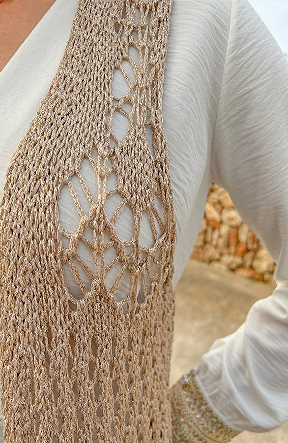Gehaakt Gilet Fringe Lurex Goud – shoparchief, foto 7