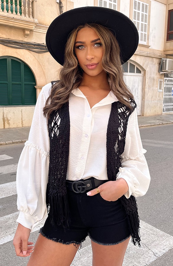 Gehaakt Gilet Fringe Zwart – shoparchief, foto 3