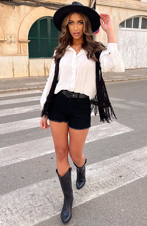 Gehaakt Gilet Fringe Zwart – shoparchief, foto 8