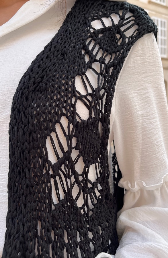 Gehaakt Gilet Fringe Zwart – shoparchief, foto 6