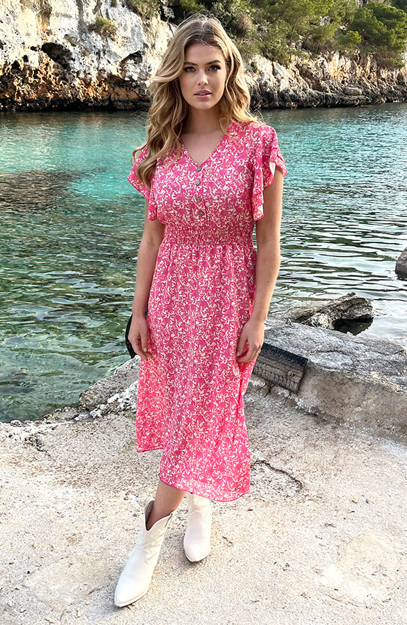 Maxi Ruffle Flower Jurk Roze – shoparchief