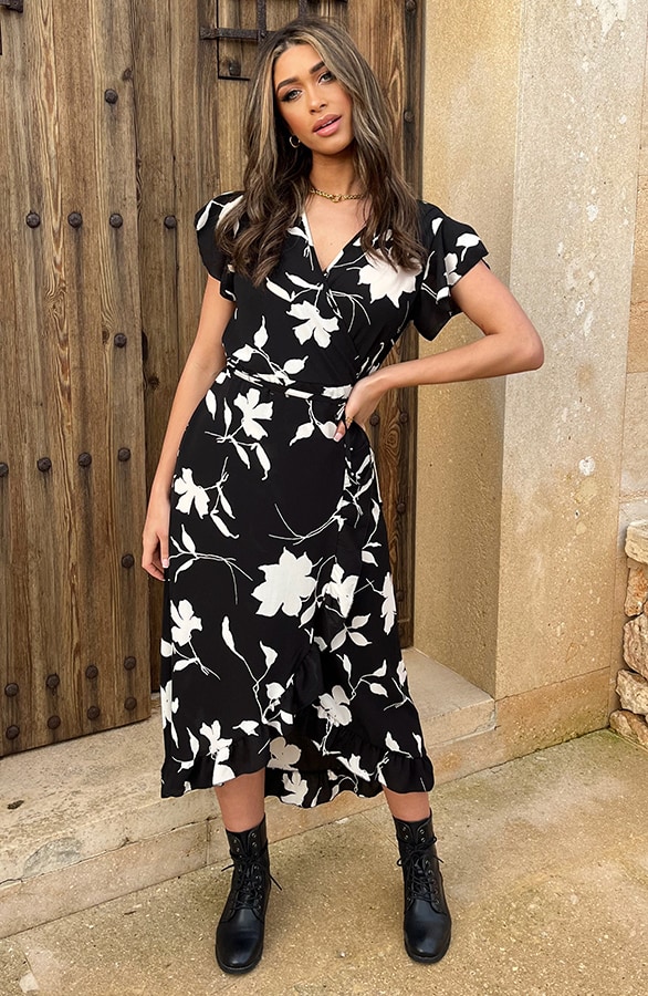 Flower Jurk Midi Zwart Wit – shoparchief