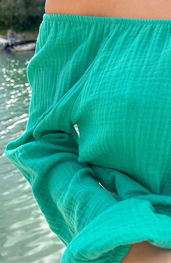 Mousseline Off-Shoulder Top Green – shoparchief, foto 4