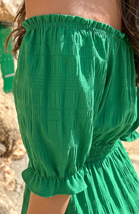Offshoulder Laagjes Jurk Bright Green – jurken, foto 8