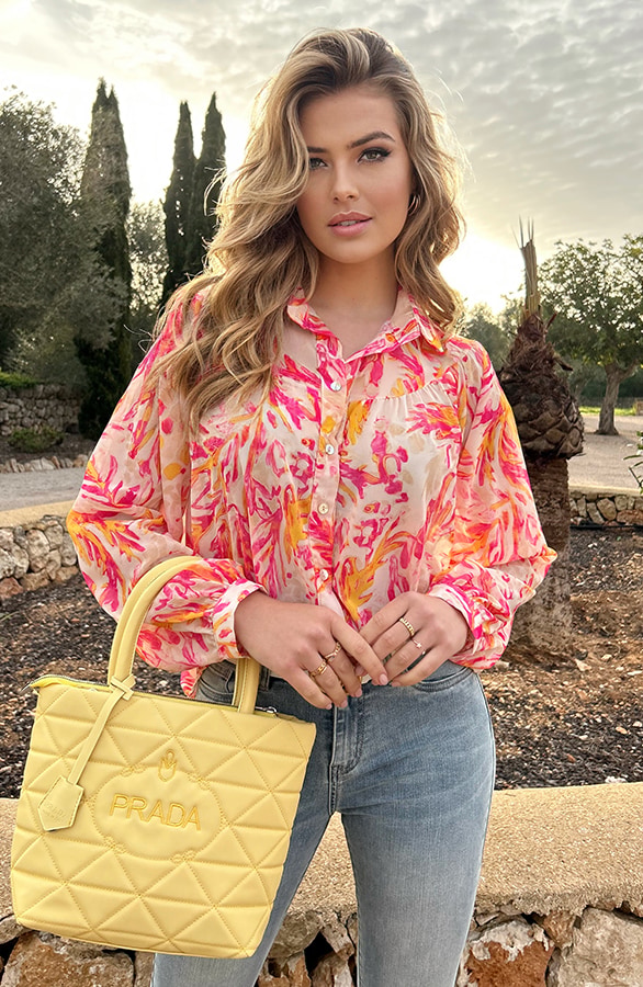 Oversized Leaves Blouse Fuchsia – shoparchief, foto 3