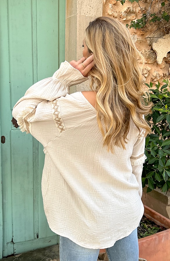 Oversized Off Shoulder Boho Blouse Beige – shoparchief, foto 7