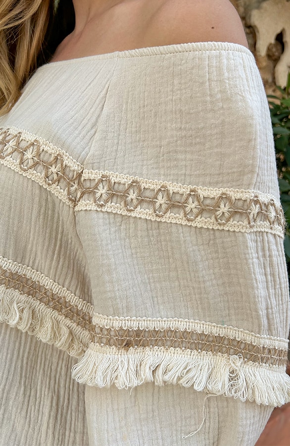 Oversized Off Shoulder Boho Blouse Beige – shoparchief, foto 8
