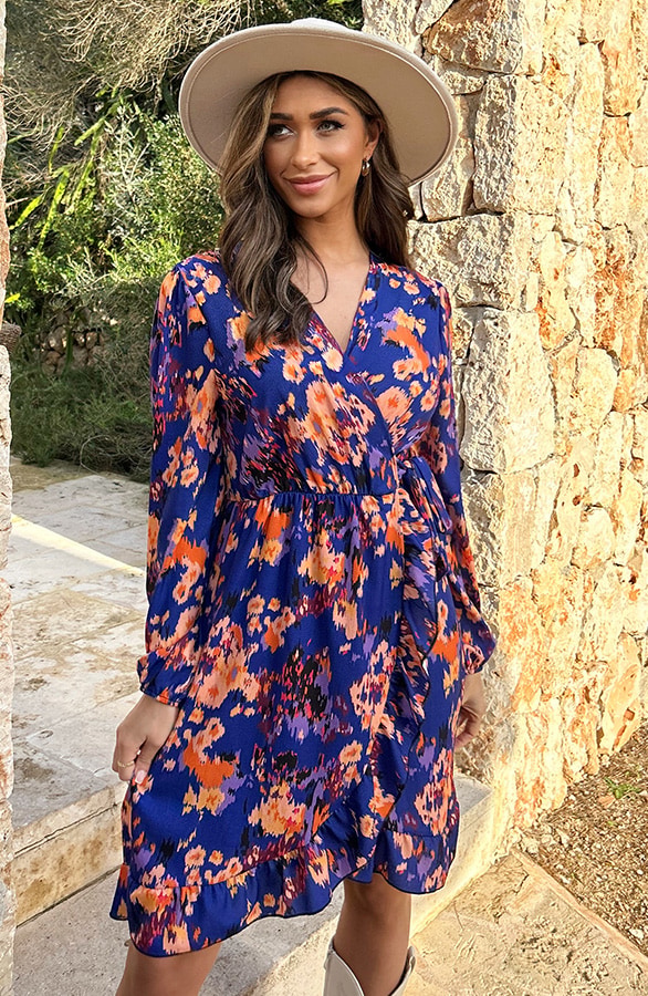 Overslag Print Jurk Kobalt – shoparchief
