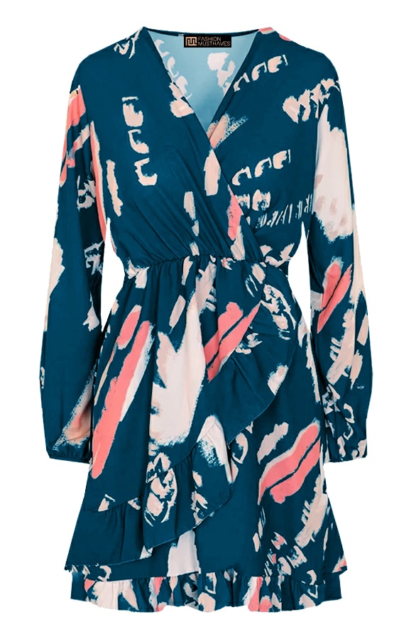 Overslag Print Jurk Petrol – shoparchief