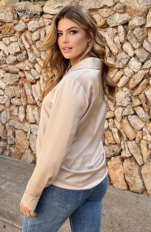 Silk Oversized Blouse Beige – shoparchief, foto 11