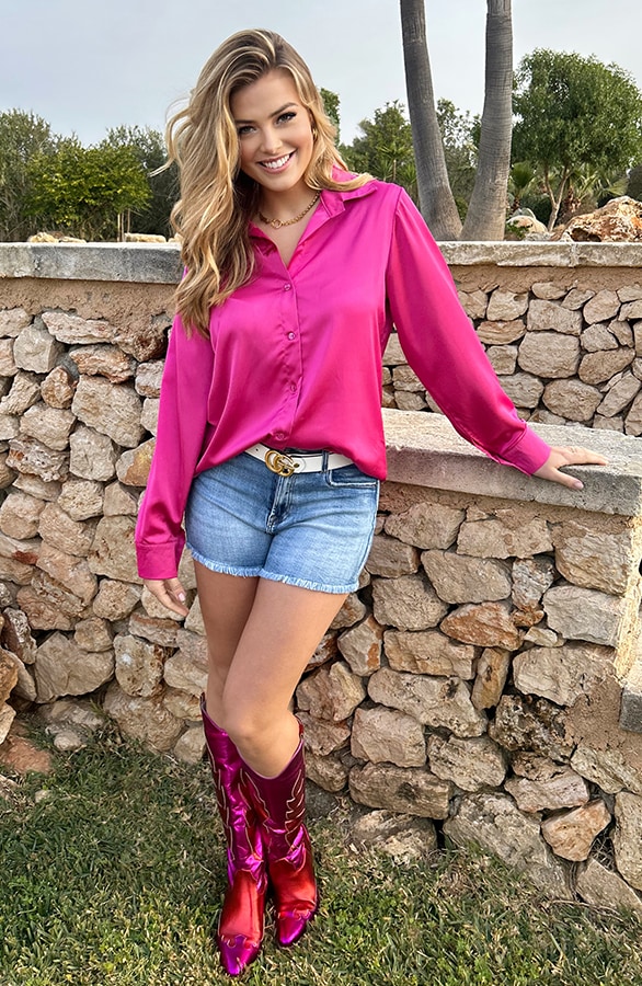 Silk Oversized Blouse Fuchsia – shoparchief, foto 7