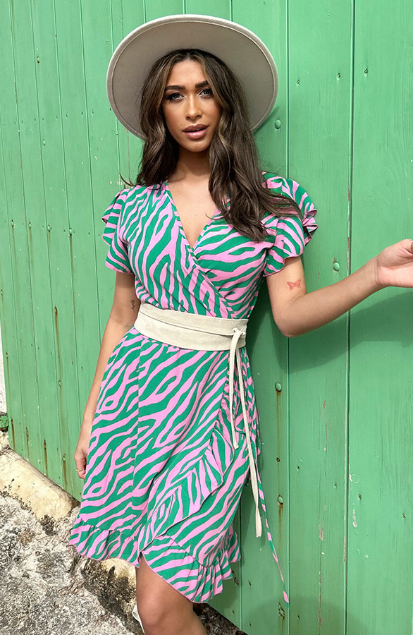Wikkel Jurk Zebra Groen Roze – shoparchief, foto 5