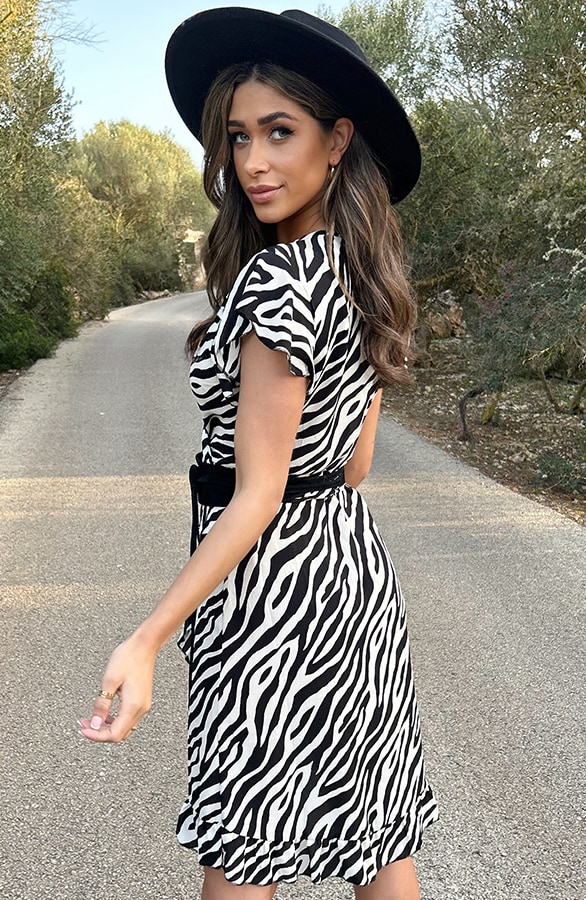 Wikkel Jurk Zebra Zwart Wit – sale, foto 4