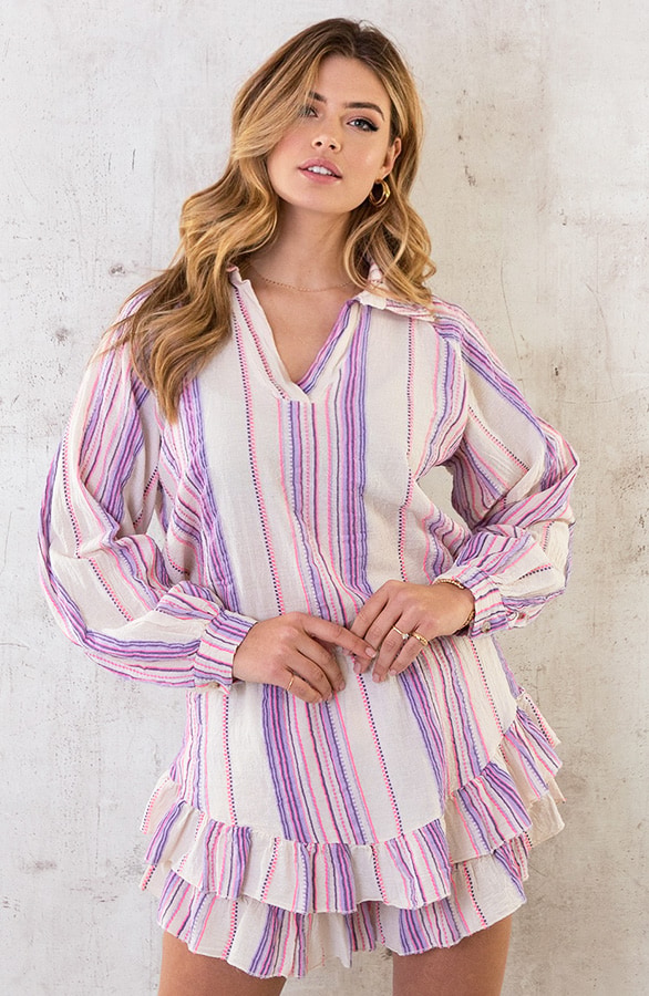 Oversized V-Hals Blouse Aztec Lila Roze – shoparchief, foto 3