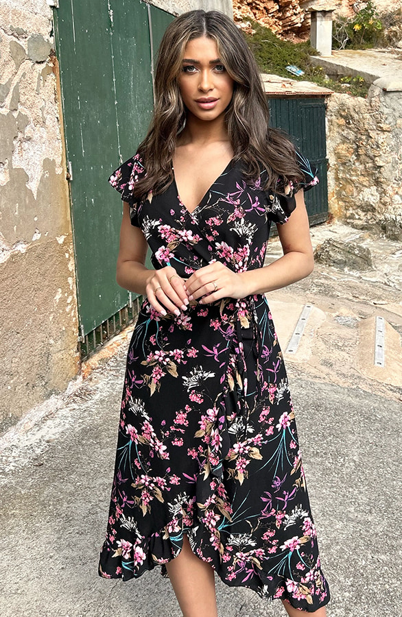 Bloemen Jurk Midi Print Zwart – jurken, foto 3