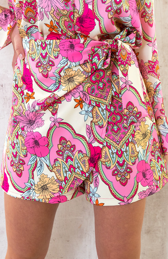 Bloemen Overslag Skort Roze – shoparchief