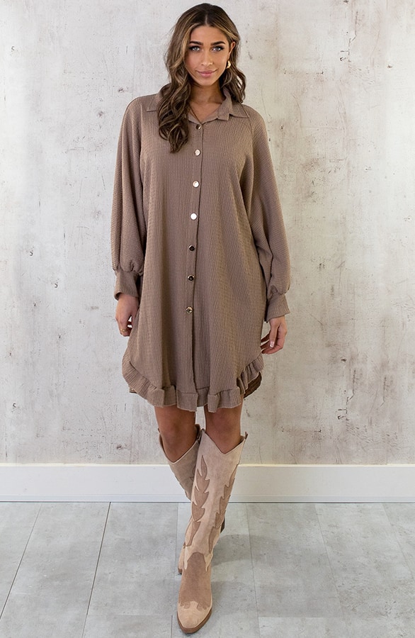 Blouse Jurk Oversized Taupe – shoparchief, foto 4