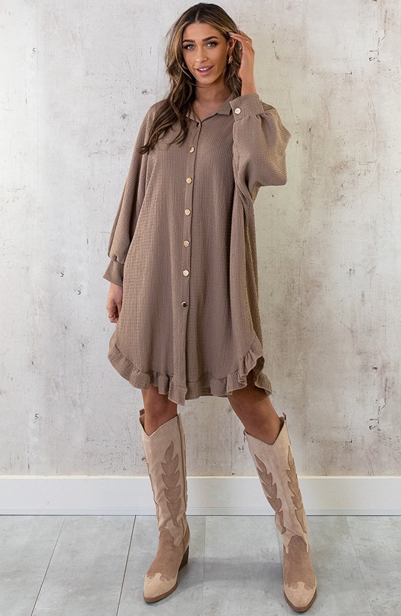 Blouse Jurk Oversized Taupe – shoparchief, foto 3