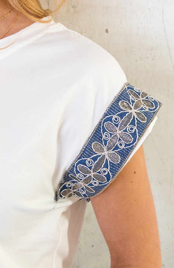 Boho T-shirt Ecru Jeansblauw – shoparchief, foto 7