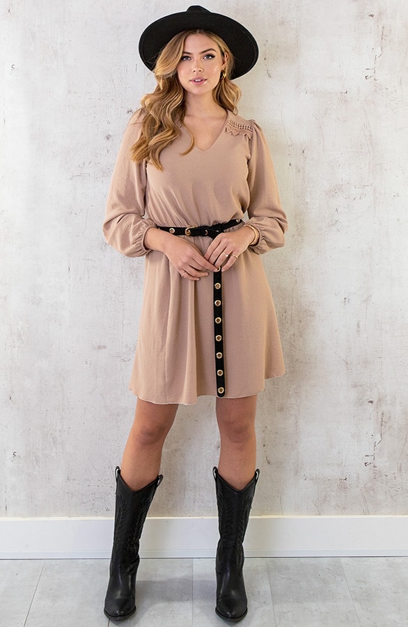 Boho V-Hals Jurk Camel – shoparchief, foto 6