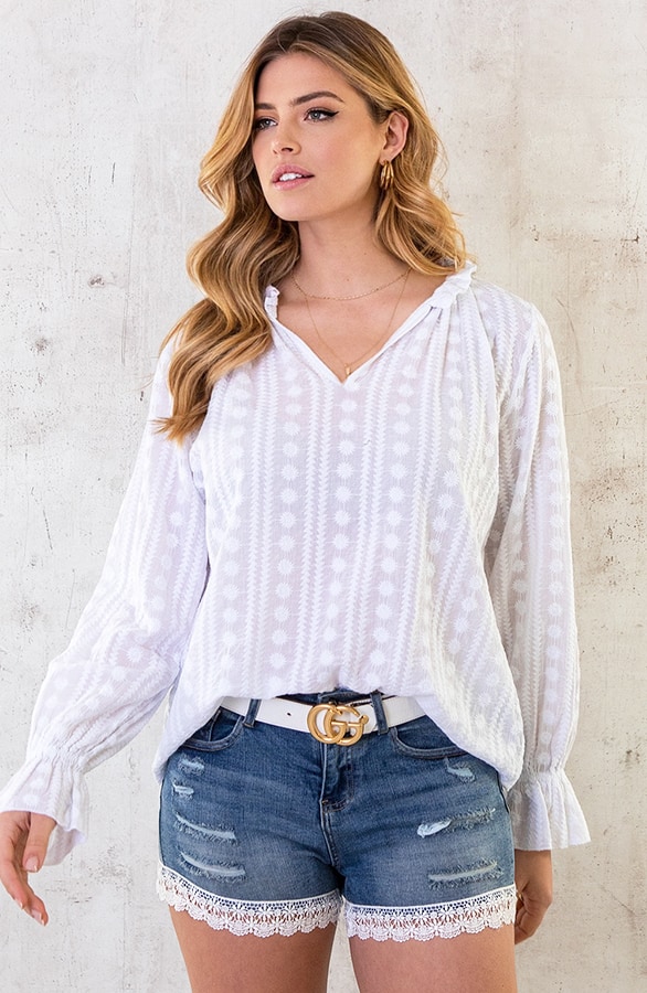 Embroidery V-hals Blouse Ecru – shoparchief, foto 3