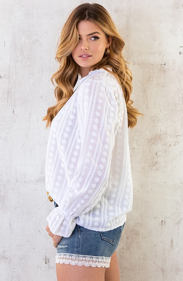 Embroidery V-hals Blouse Ecru – shoparchief, foto 4