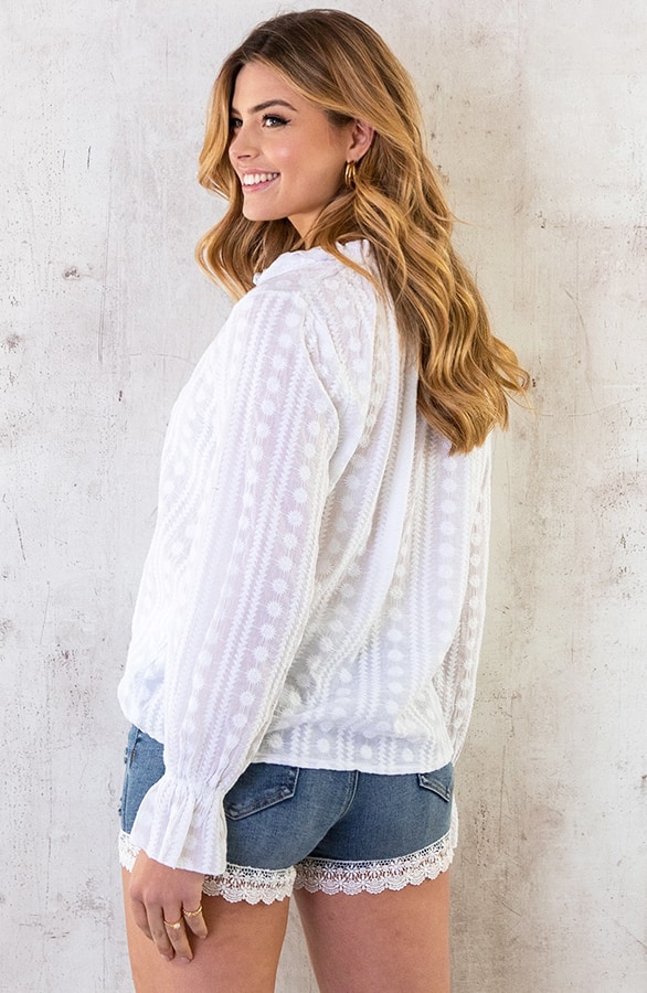 Embroidery V-hals Blouse Ecru – shoparchief, foto 5
