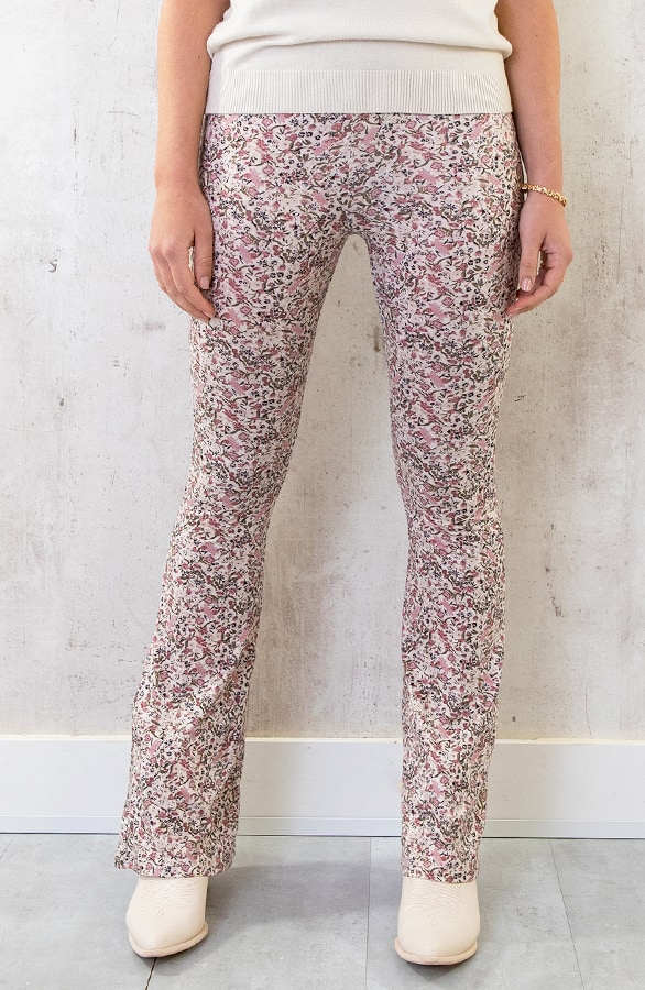 Flared Hose Blumen Creme Rosa, Schlaghosen, Foto 11