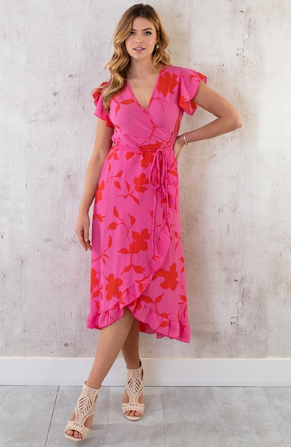 Flower Jurk Midi Roze Rood – shoparchief