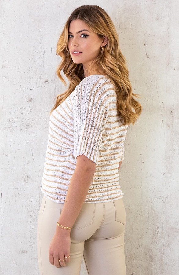 Gehaakte Lurex Strepen Top Ecru Goud – shoparchief, foto 5