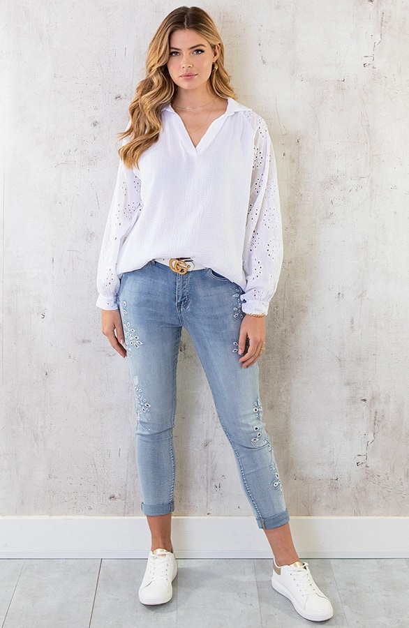 Jeans Met Embroidery Light Blue – shoparchief, foto 4