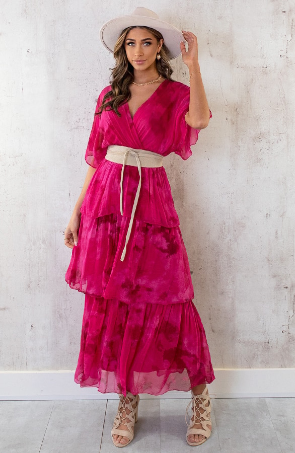Limited Zijde Maxi Jurk Fuchsia – shoparchief, foto 2