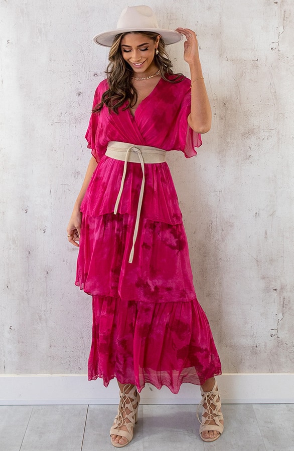Limited Zijde Maxi Jurk Fuchsia – shoparchief, foto 3