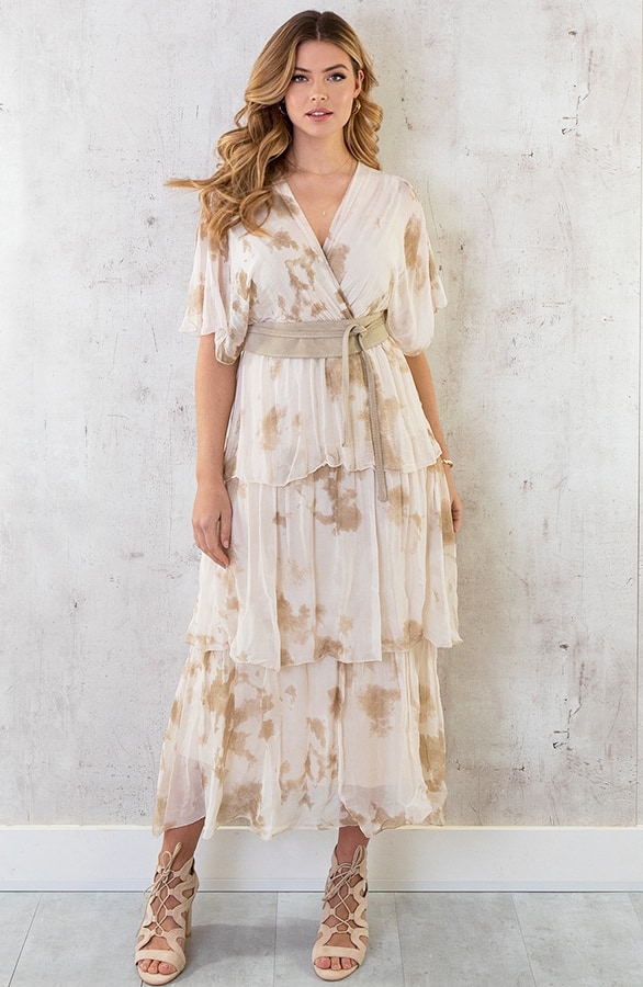 Limited Zijde Maxi Jurk Beige – shoparchief