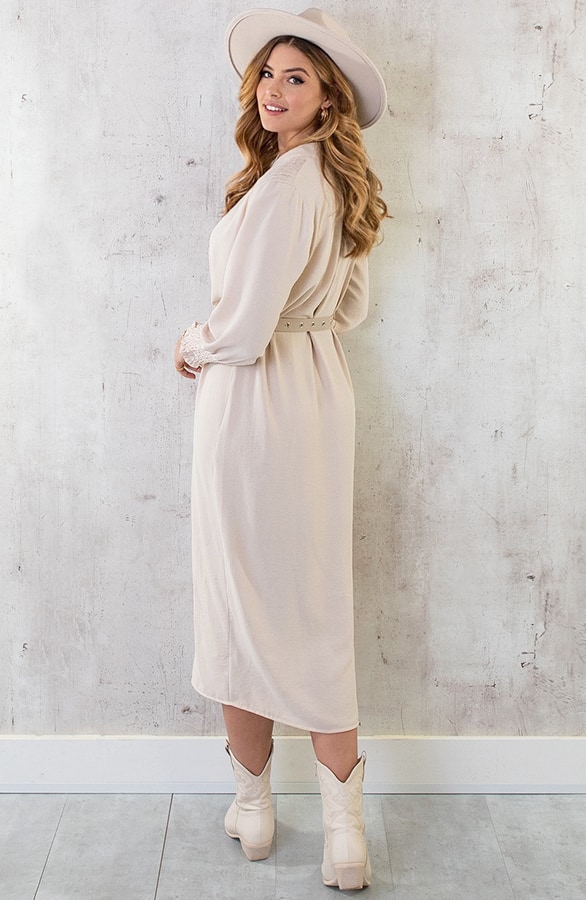 Maxi V-Hals Jurk Beige – shoparchief, foto 9