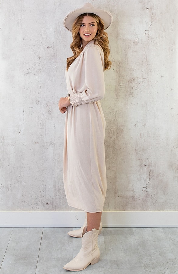 Maxi V-Hals Jurk Beige – shoparchief, foto 8
