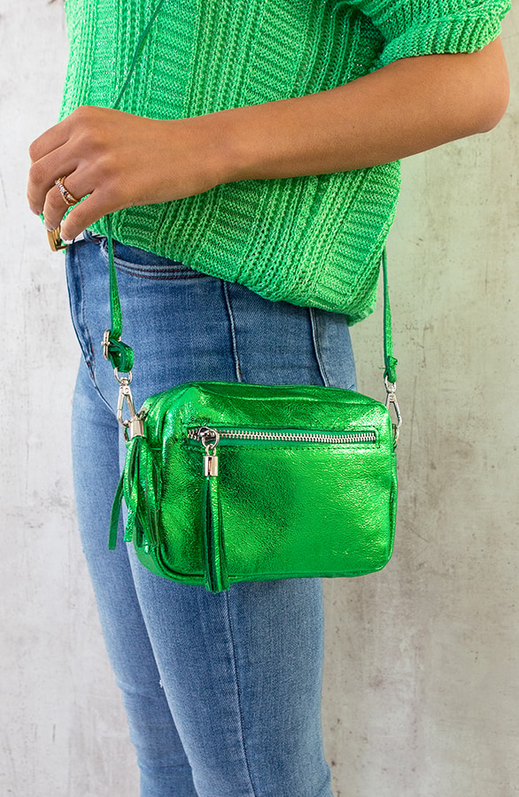 Metallic Tas Leer Bright Green – shoparchief, foto 4